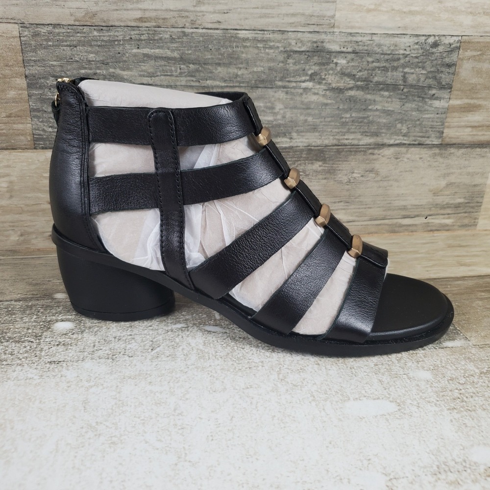 Sofft Coco Womens Gladiator Sandal Sz 8 M Black Leather Back Zippered Block Heel